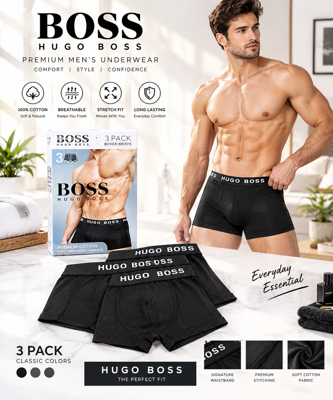 Men’s Premium 100% Pure Cotton Boxer Underwear