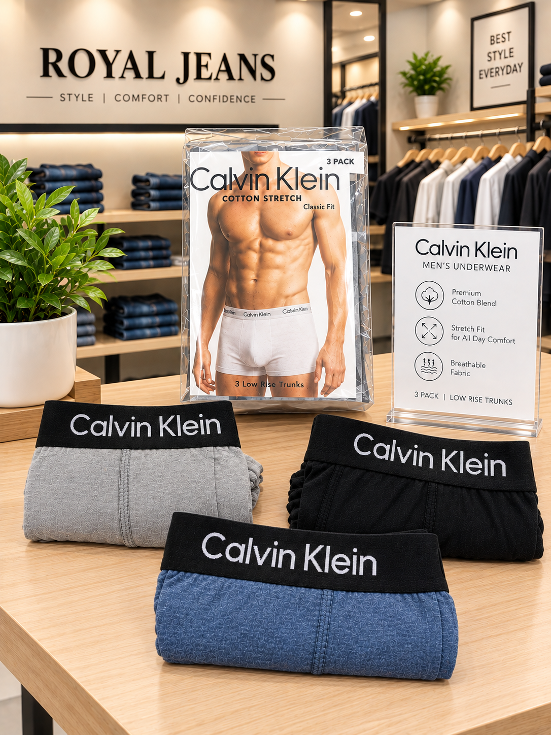 Ck Men's 100% Pure Cotton Boxer Underwear Pack of 3