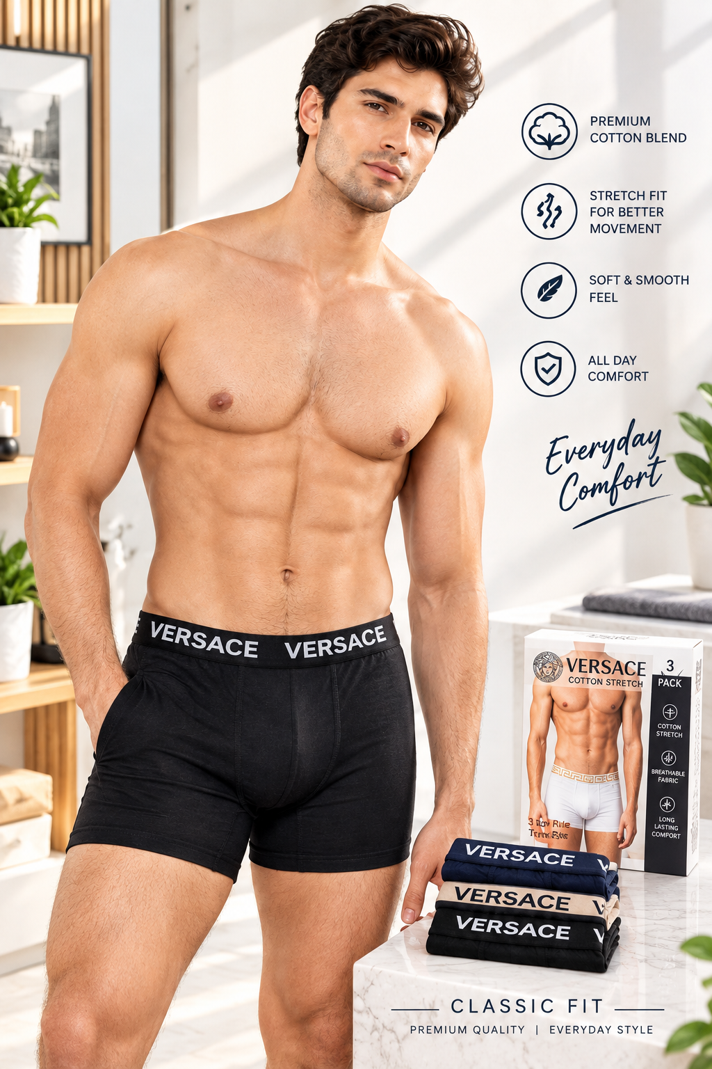 Premium Men’s Pure Cotton Boxer Briefs – Pack of 3 - Image 3