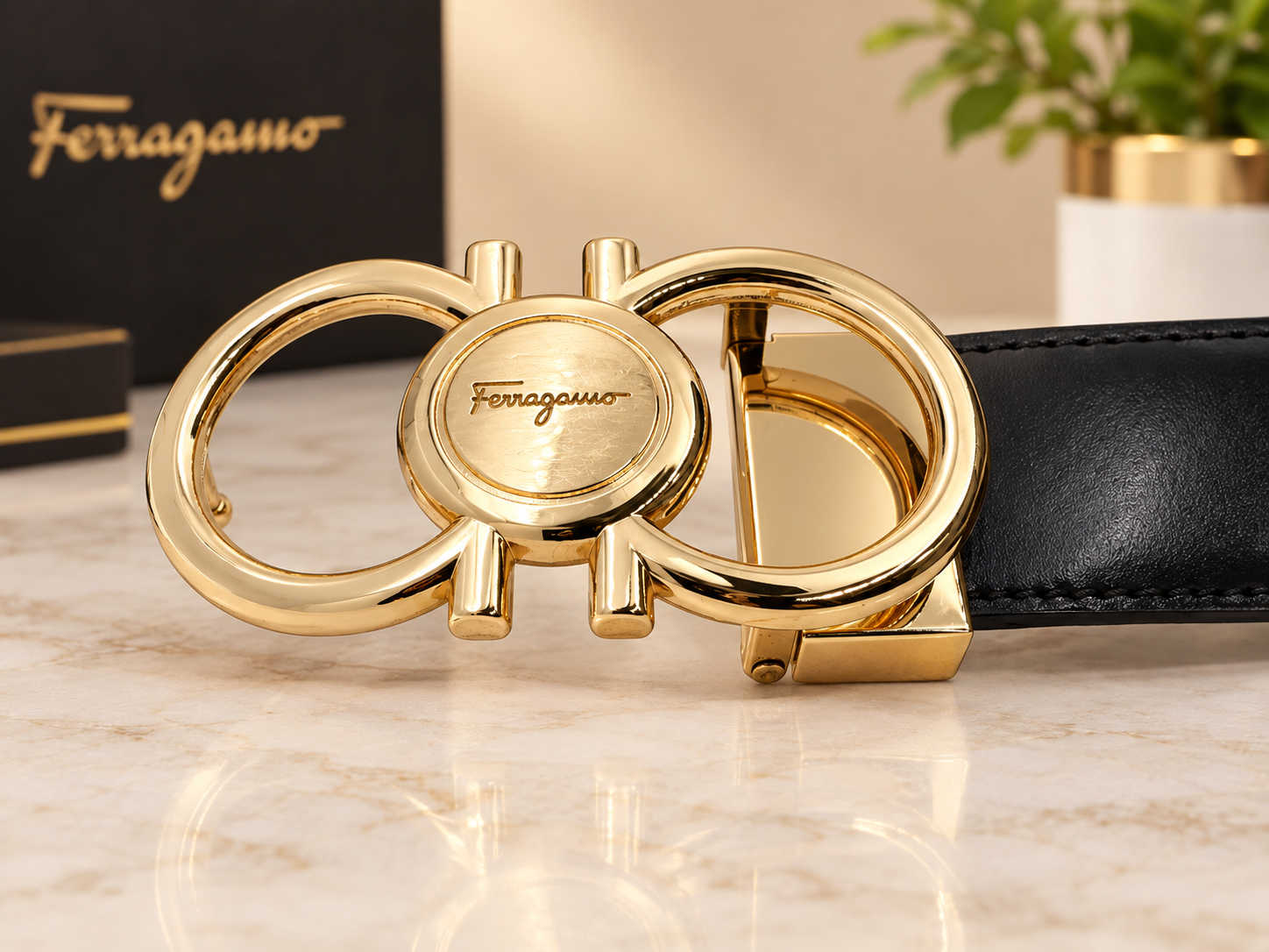 Executive Gold Gancini Leather Belt for Men – Formal & Casual Luxury Belt - Image 2