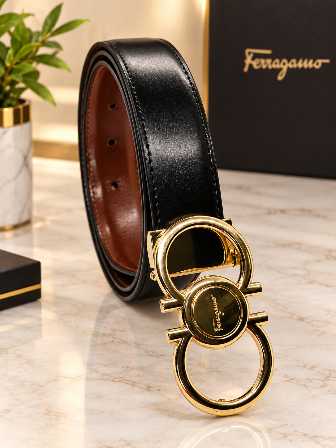 Executive Gold Gancini Leather Belt for Men – Formal & Casual Luxury Belt - Image 3